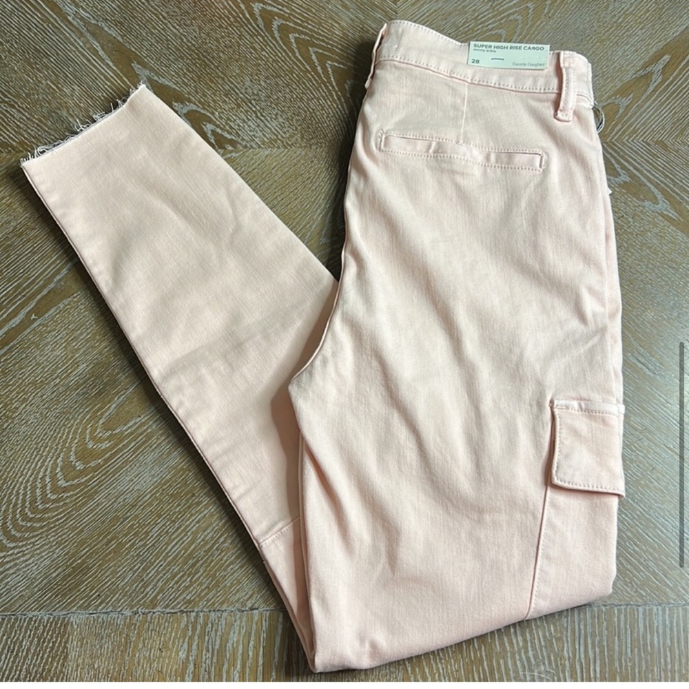 FAVORITE DAUGHTER The Sara Cargo Super High Rise Cargo Skinny Ankle Pink Jean